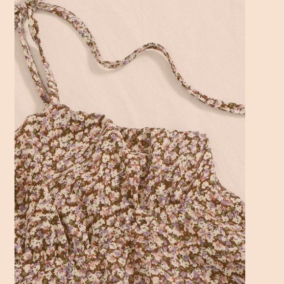 Knot Straps Ruched Ditsy Floral Peplum Top - Picture 3 of 3